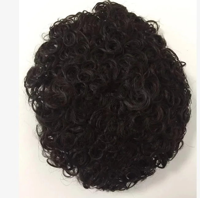 Afro curly toupee for black men 100% human hair mens wigs hair replacement for men lace with poly