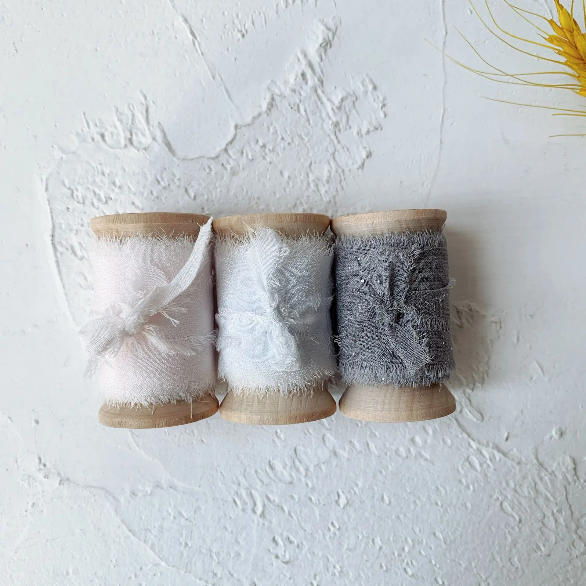 
3Rolls one Set 100% silk frayed edges ribbon ins style wedding silk ribbon woodenspools pure silk satin package ribbon wedding 