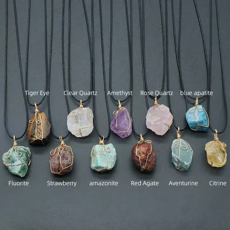 wholesale healing raw stone crystal jewelry natural quartz gemstone pendant crystal stone necklace