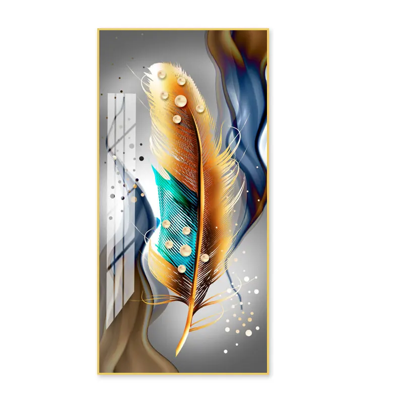 Modern popular mural painting color feather wholesale custom crystal wall painting