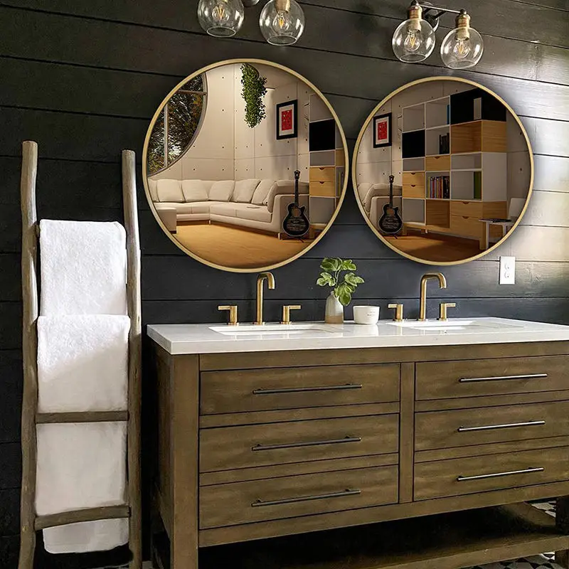 36 Inck Circlech Round Bathroom Wall Mirror Bla Vanity Mirror With Premium Brushed Metal Frame For Entryways Living Rooms