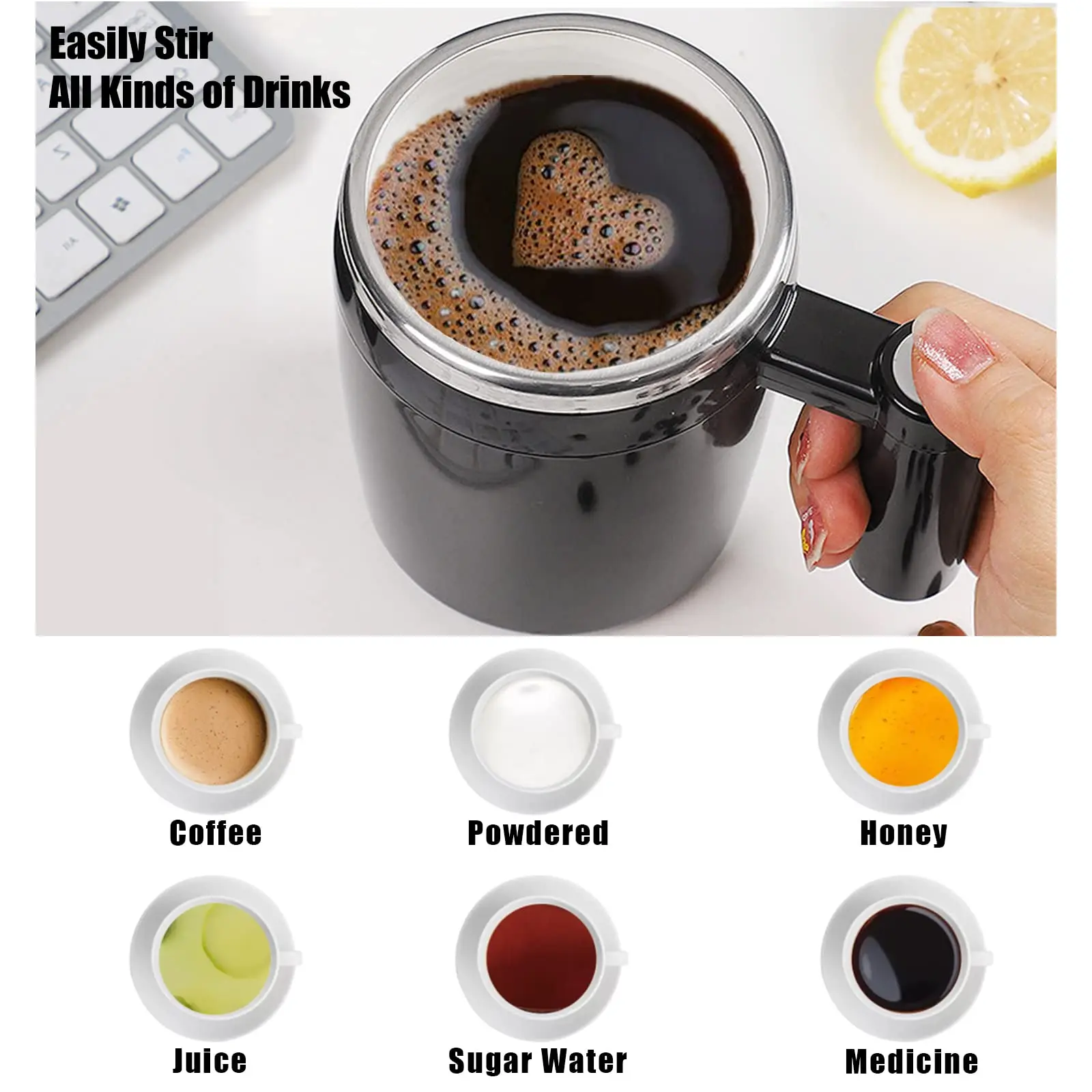 Automatic Magnetic Self Stirring Mixing Coffee Cup Travel Stainless Steel Coffee Mug With Lid