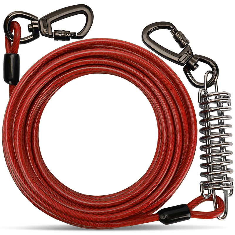 Livepetsme High quality PVC coated steel core dog tie out cable with durable spring For yard pet leashes cable