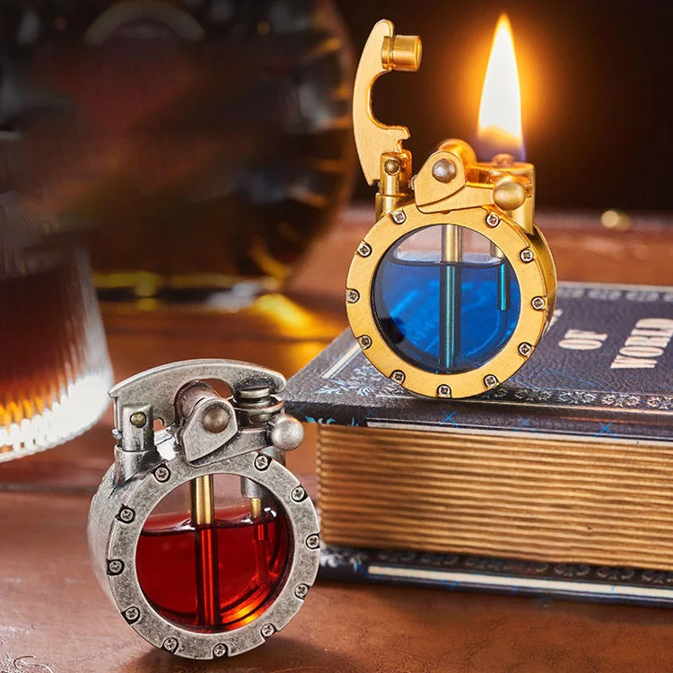 New Metal Rocker Arm Kerosene Lighter Round Shape Retro Large Capacity Tank