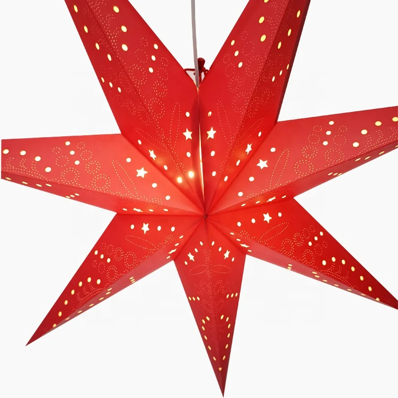 Red Embroidered Paper Star Light Decor Large Hanging Paper Star Lantern Christma Decoration