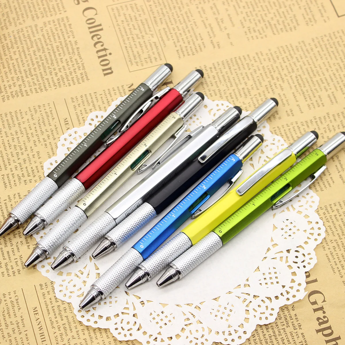 7 in 1 Tool pen with  Stylus Ballpoint Ruler Screwdriver Multi function Level