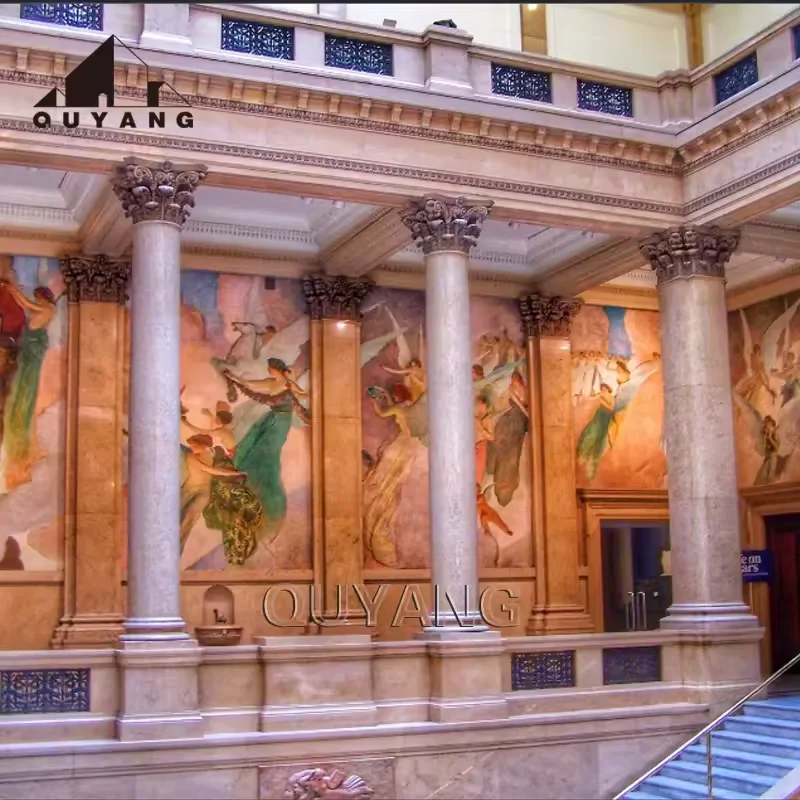 QUYANG Morden Luxury Building Decoration Indoor Outdoor Natural Stone Round Pillar Sunset Red Marble Column For Sale