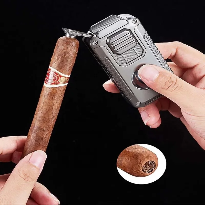 Jiaxin Factory Wholesale Custom logo cigar lighters can be refilled with triple jet flame torch lighters and cigar cutters