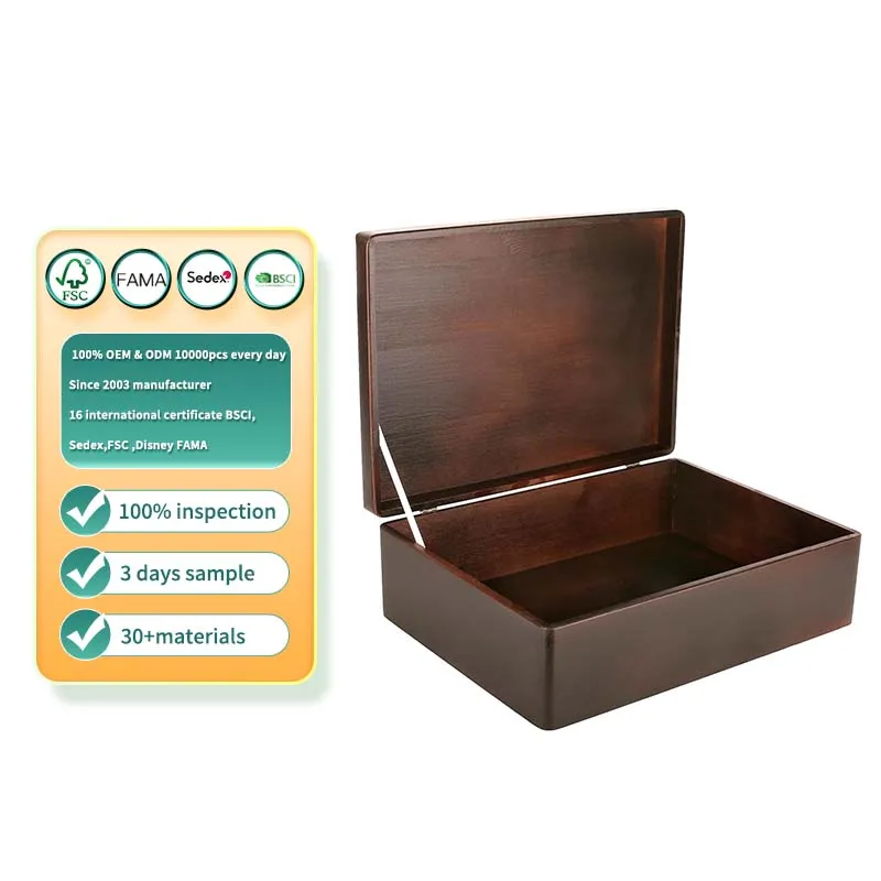 Wooden Box Storage with Hinged Lid Gift Box for Tool Dog Toy Shoes Clothes Kitchen Storage Document Wood Keepsake Chest