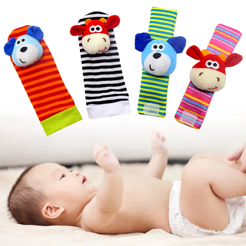 Donkey dog baby infant socks rattles toys wrist rattle baby sensory learning toy and foot finder 0-24 month for toddler