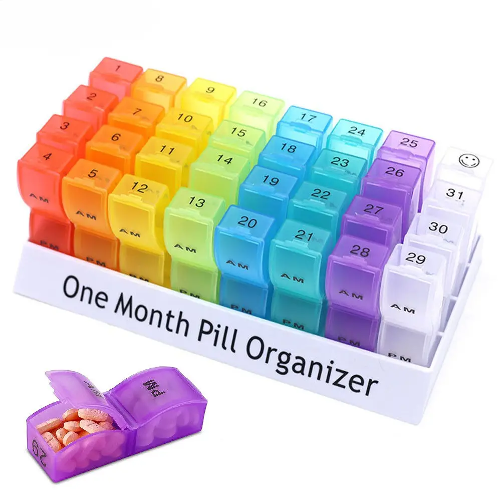 AM PM Daily colorful Portable Plastic Travel Home Pill Box Case Promotional Gift 32 customized logo 1 Monthly Pill Organizer