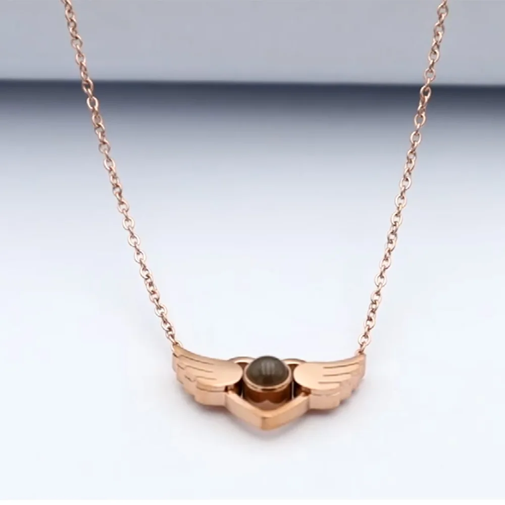 QIUHAN OEM I Love You Necklace Memory Necklaces Custom Photo 100 Languages Necklace