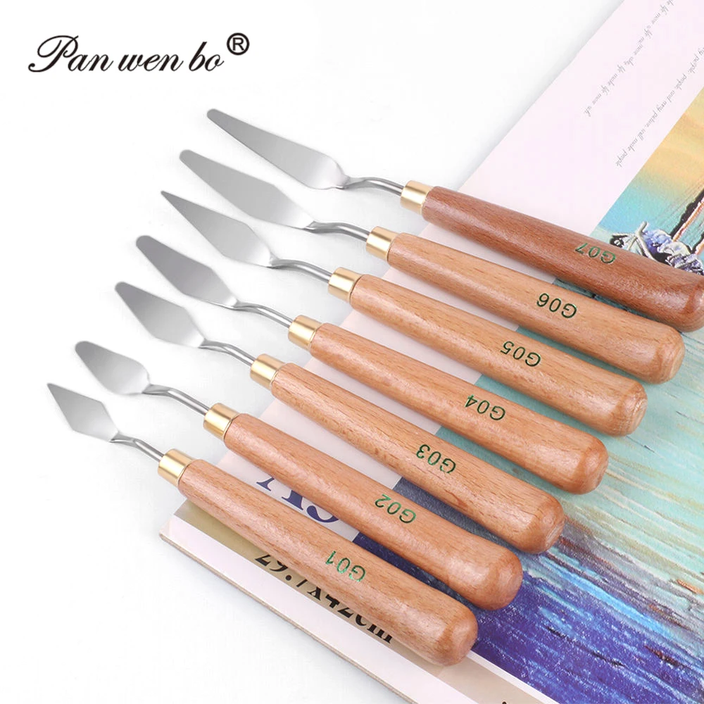 Panwenbo Wood Handle 21pcs Palette Knife Painting Stainless Steel Spatula Palette Knife Oil Paint Metal Knives