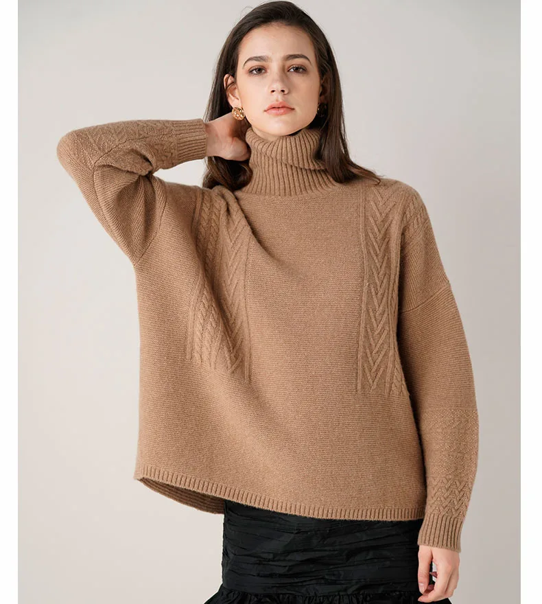 FYB Custom Long Sleeve Solid Color High Neck Pullover Female Winter Casual Women Knitted Sweater