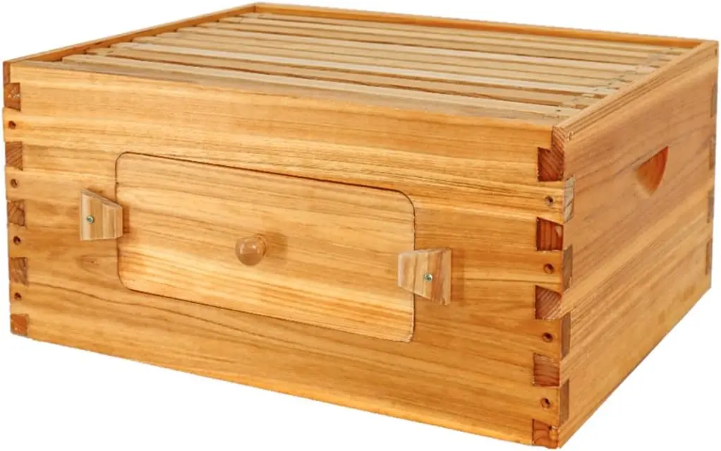 10 Frames Wood Wooden Beehive Box Langstroth Bee Hive with window