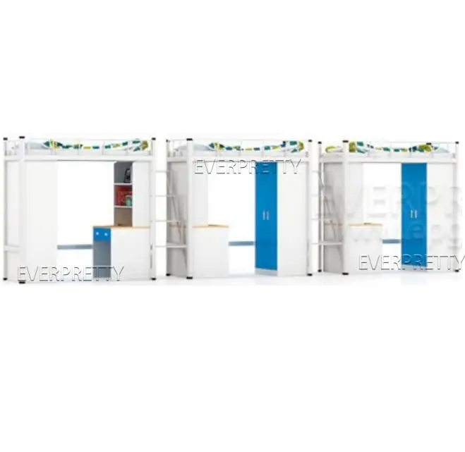 Color Customized Dormitory Furniture Adult Steel Triple Loft Bed with Desk Bookshelf