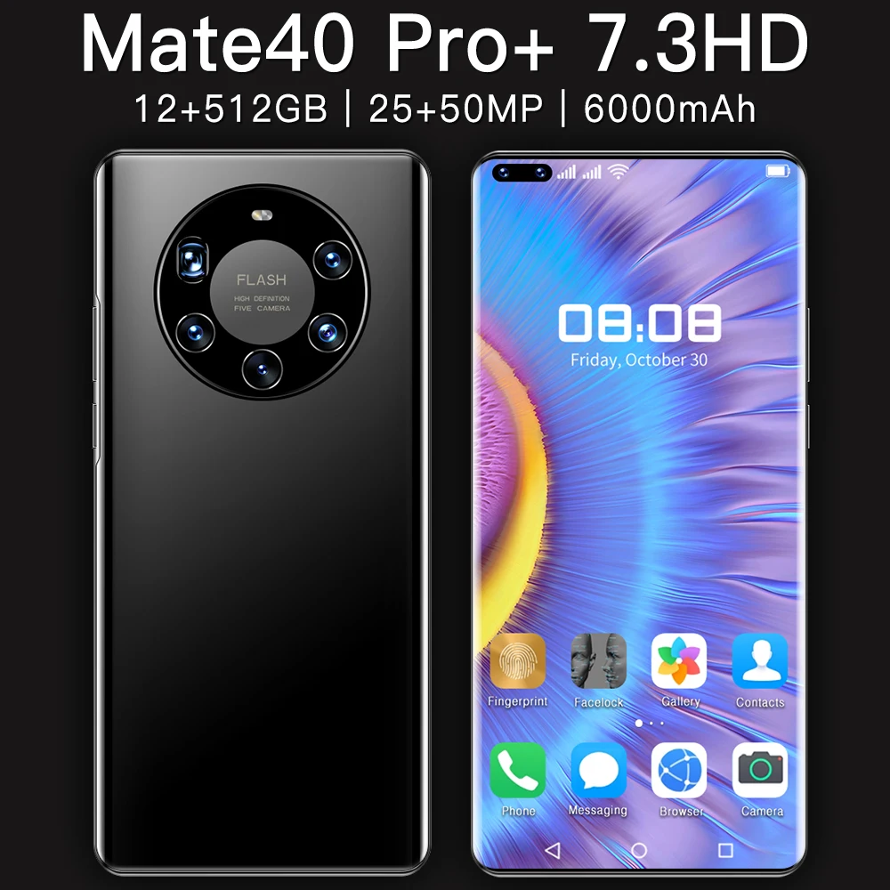 Mate40 PRO+ 7.3 inch 24MP+50MP 12GB+512GB 10 Core 5G Smart Cell Phones Large Capacity Battery Mobile Android Smartphone