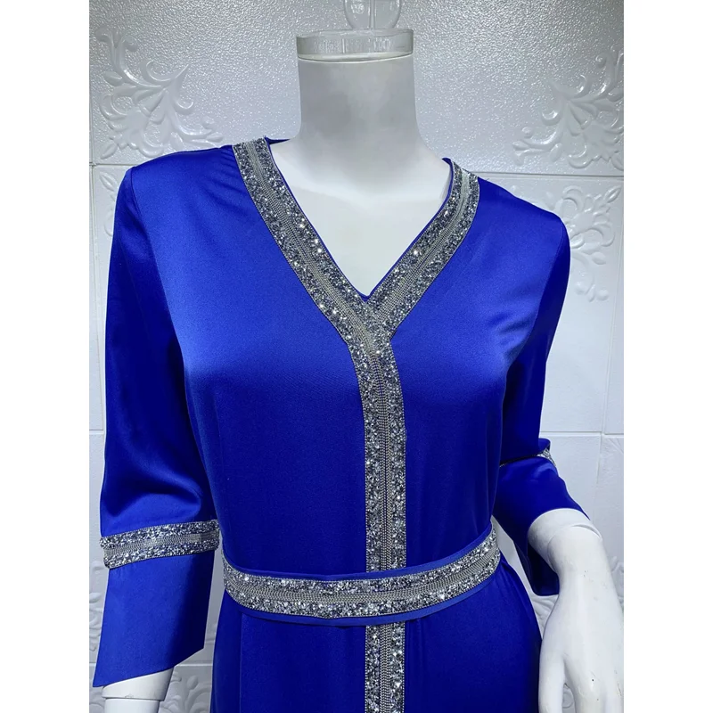 Moroccan Kaftan Dubai Gown Dresses for Women Satin Sequin Loose Sleeve Muslim Turkey Arabic Clothes