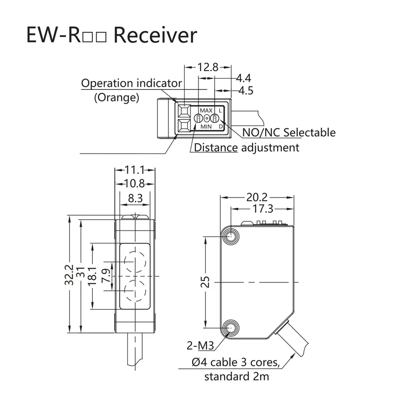 EW-R61 Фабрика оптовая продажа 24V срабатывающая дистанция 3 м Светоотражающая переключатель NO/NC красный светодиодный квадратный фотоэлектрический датчик