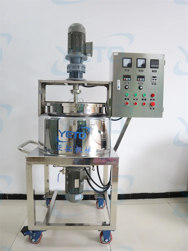 50L Movable Industrial chemical Cosmetic Liquid Detergent heated Mixing Reactor tank high shear homogenizer mixer blender