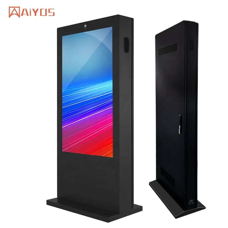 Aiyos Outdoor IP65 Waterproof 1500nits 32 43 49 50 55 65 Inch Floor Stand LCD Network AD Player Digital Kiosk