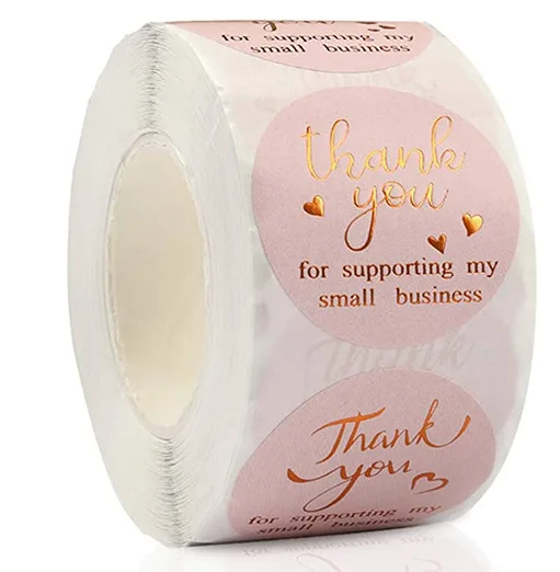 Custom 500/ Roll 3.8cm Roll Mounted Bronzing Commercial Decorative Sticker Label Pink Card Wholesale