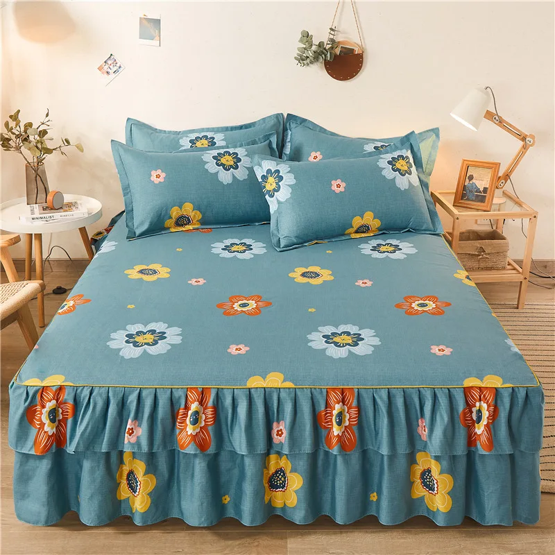 Bed Skirt Cover High Density Breathable Mattress Double Lace Single Sanded Bedspread In Cotton