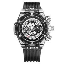 ONOLA 6812 Silicone Sports Transparent Skeleton Creative Men Quartz Wristwatches Chronograph Watches Men Wrist