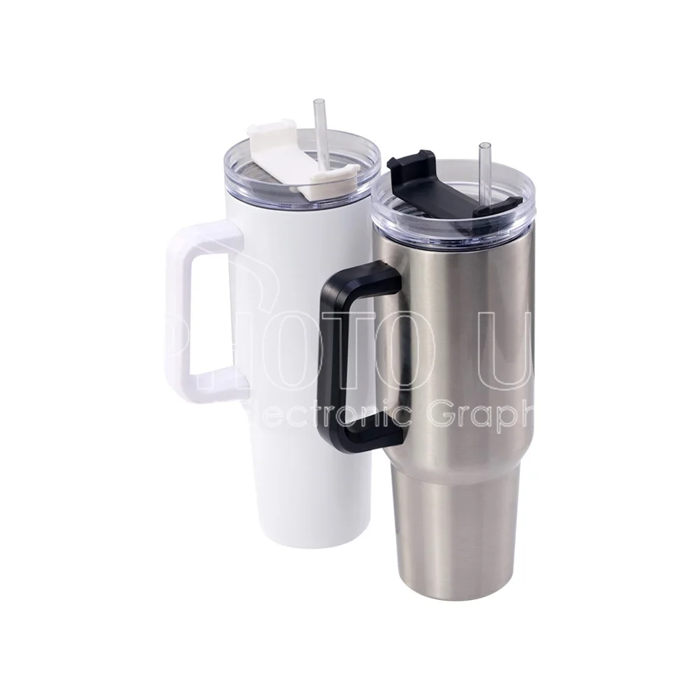 40 oz. Sublimation Blank Stainless Steel Travel Mug with Handle and Straw
