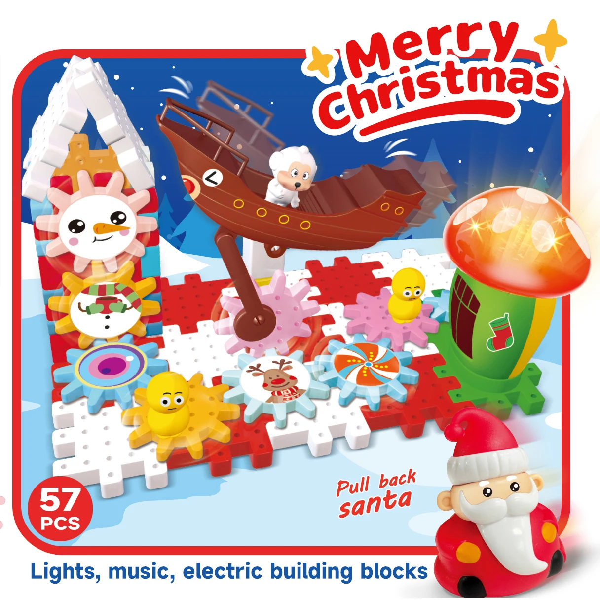 Educational Puzzle diy STEM christmas santa brick set toy 57pcs Motorized Spinning Gears Building Blocks Toys