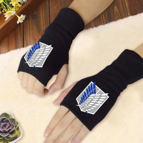 Jiyuu no Tsubasa Attack on Shingeki No Kyojin Student Writing Anime Half Finger Gloves Winter Gloves
