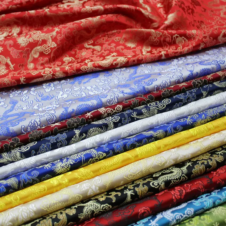 Factory Wholesale Silk Damask Style Brocade Jacquard Chinese Dragon Satin Fabric for Dress Embroidered Sofa Cushions