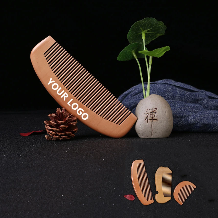 Wholesale Custom Logo Wooden Beard Comb Dual Sided Double Function Comb Fine & Medium Teeth Natural Wood Comb Brush Pocket Size