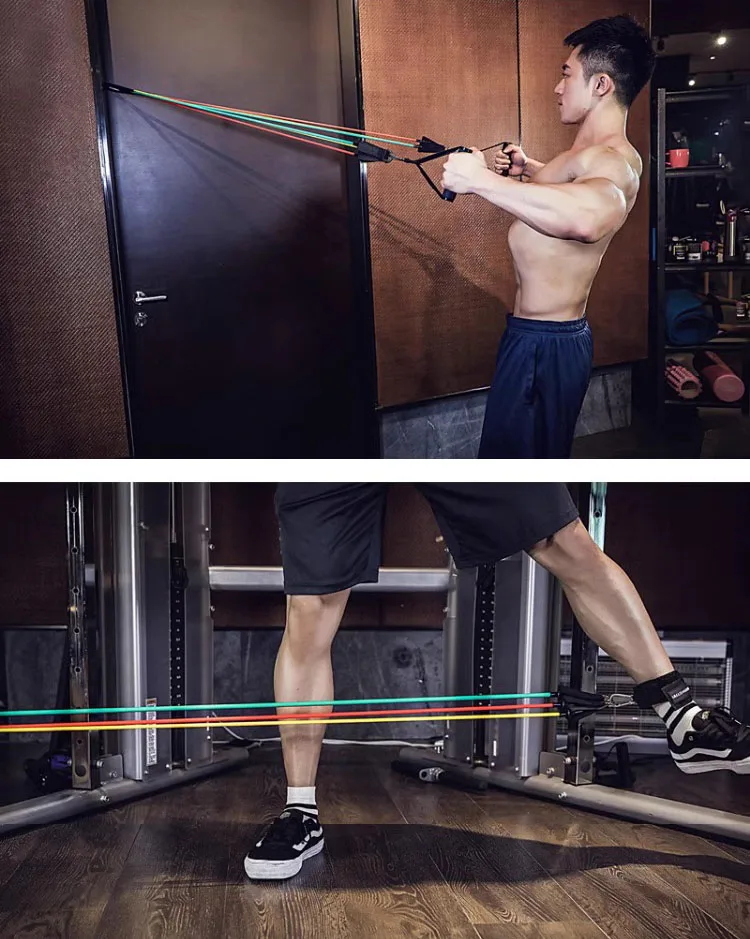 Hot Sale Home Gym Workout 11 Pcs Rubber Elastic Fitness Band Resistance Band Set