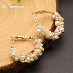 Natural Freshwater Pearl hoop Earrings gold bali earrings designs for women natural stone circle korean fashion fine jewelry