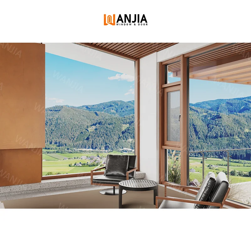 WANJIA NFRC AS2047 Energy Star house window glass design custom aluminum clad windows aluminum wood casement windows