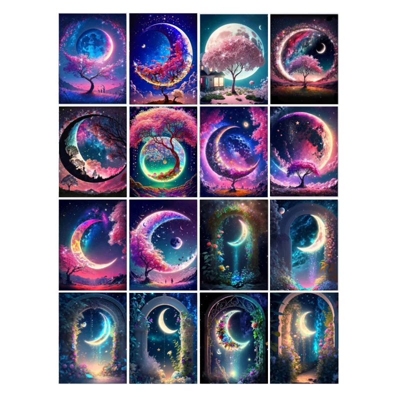 Diamond Painting Kits Full Square/Round Diamond Painting 5D Landscape painting  Home Decor Gifts Moon Tree Flower