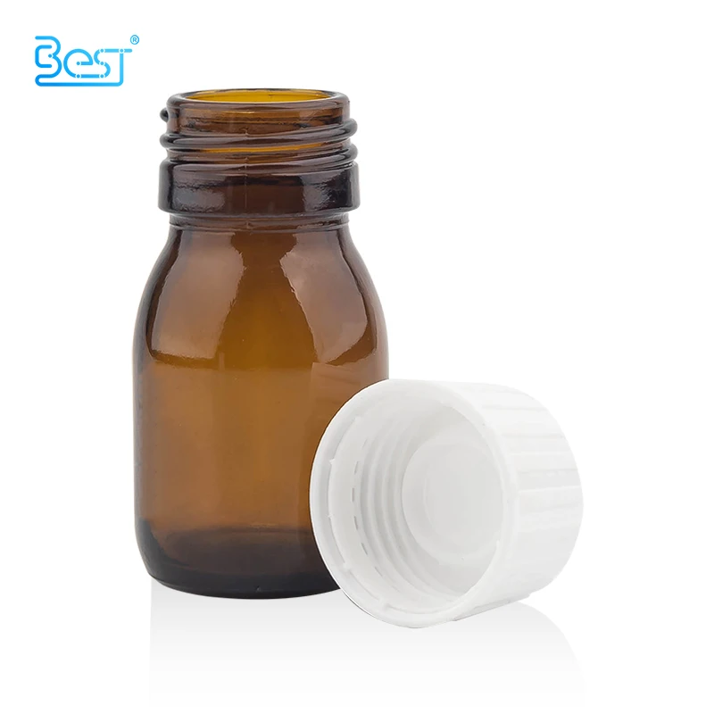 60 ml 30 ml 2 oz 1 oz vitamin amber oral liquid glass bottle with tamper proof cap and box packaging
