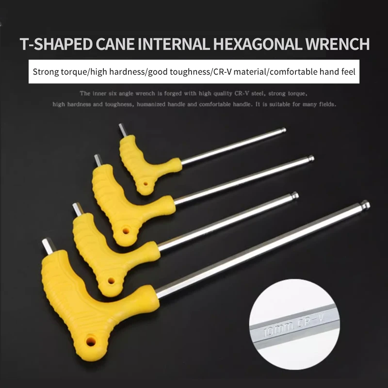T-shaped Torx hex wrench 2.5-10mm plastic handle metric ball head Two-way Allen Key S2 Steel Allen wrench bicycle repair tool