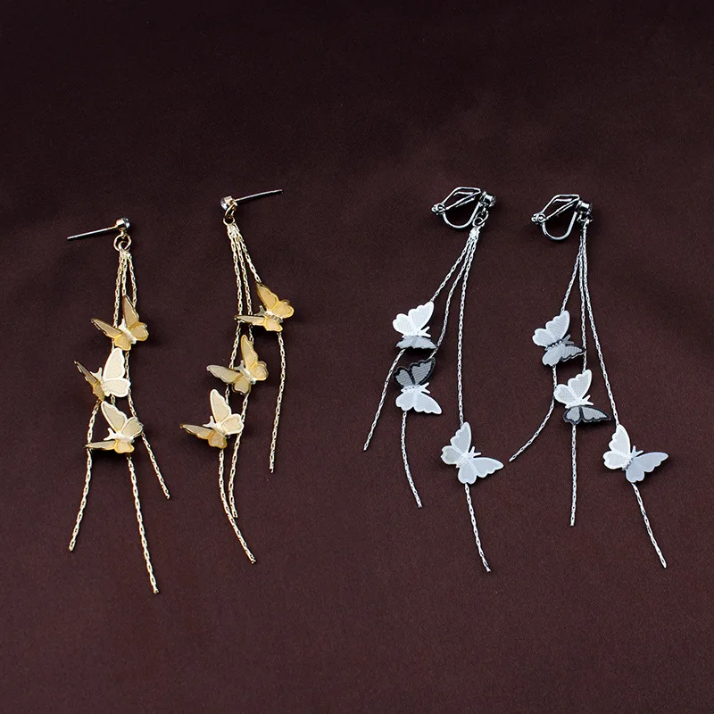  Cheaper High Quality Ear Jewelry Wholesale Super Fairy Long Chain Multi-Butterfly Hanging Earring For