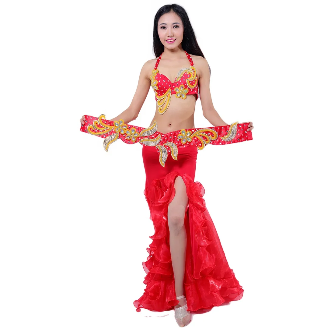 New Bicolor Hot red collocation Golden color dance stage performance costumes
