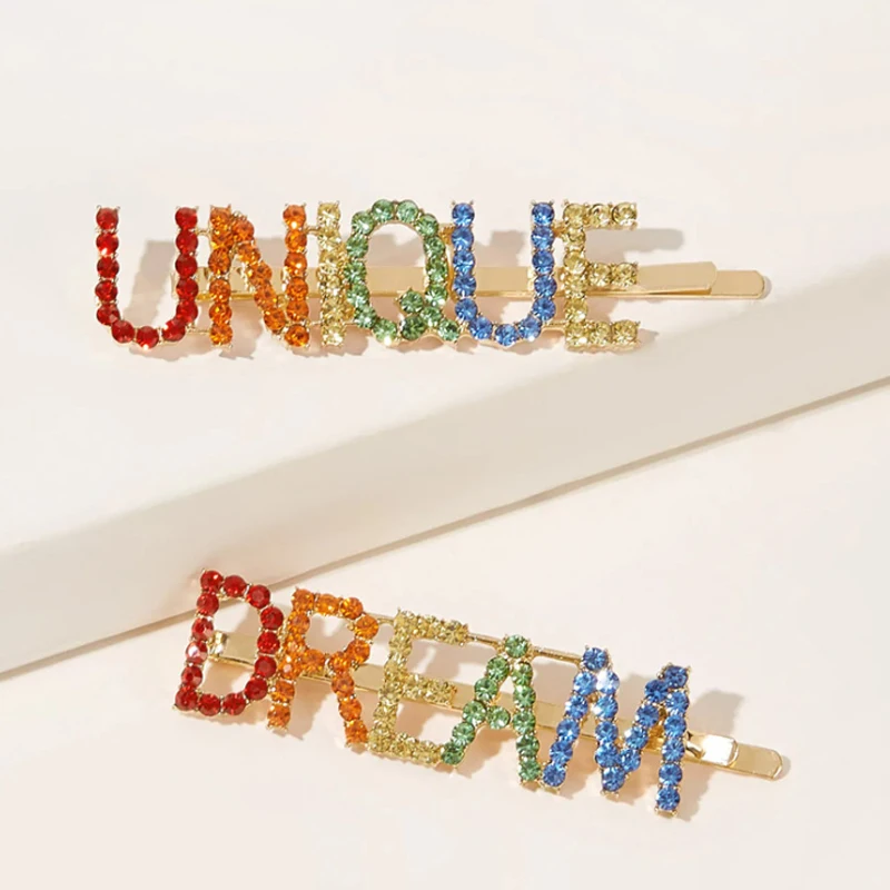 Colorful Dream Unique Letter Words Rhinestone Hair Bobby Pins Custom Bling Hair Pins