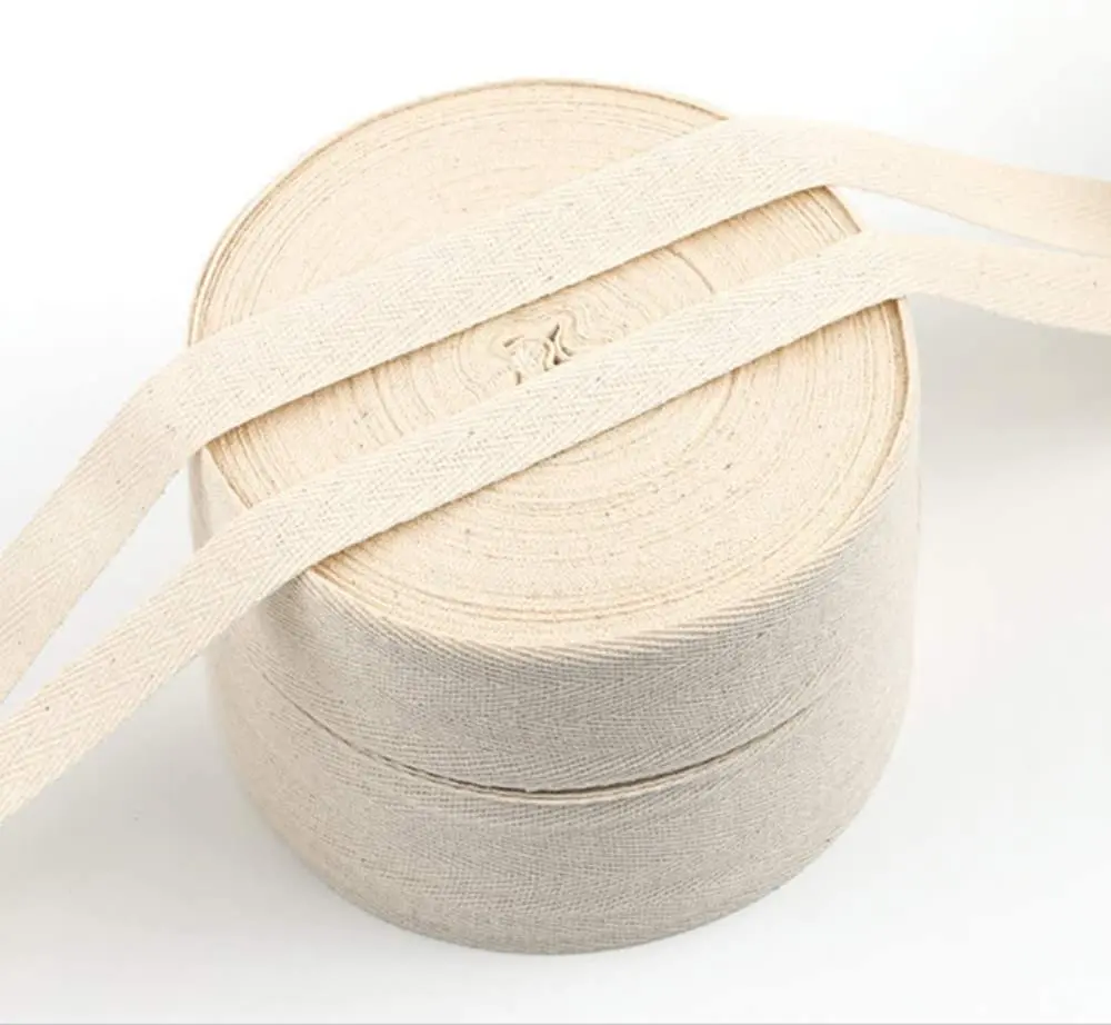 Cotton Twill Ribbon 3/8 inch 10mm x 10 Yards White Herribone Pattern Twill Tape for Home Decor Bags Home Textiles