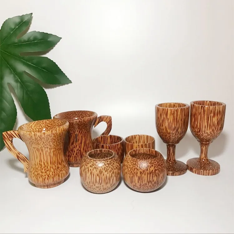 Southeast Asian style coconut wine glasses Wooden round tall water cup wholesale