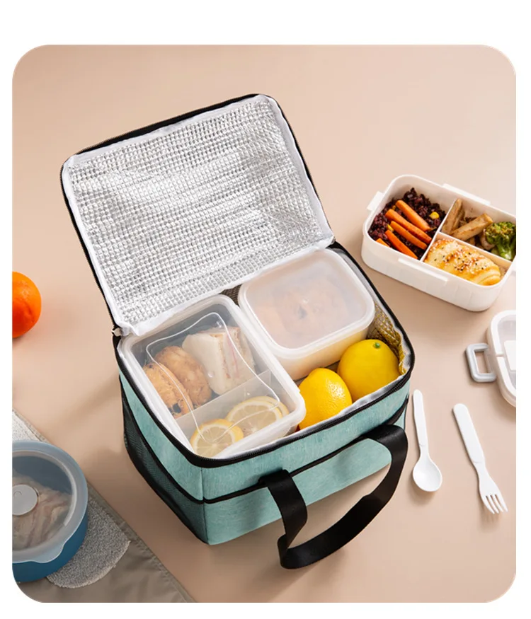 Custom logo waterproof insulated thermal portable lunchbag oxford school office bento lunch cooler tote bag for adults