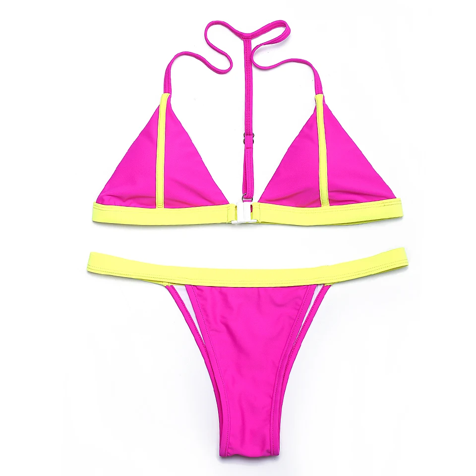 Tone Spaghetti Straps Triangle Thong Bikini Set Swimsuit Bathing Suits Women Swimwear Brazilian Bikini