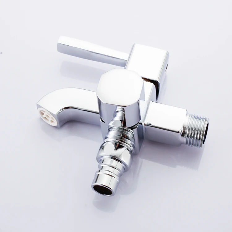 Square Design Double Handles Garden Wall Water Tap Two Water Outlets Brass Cartridge Bibcock Tap