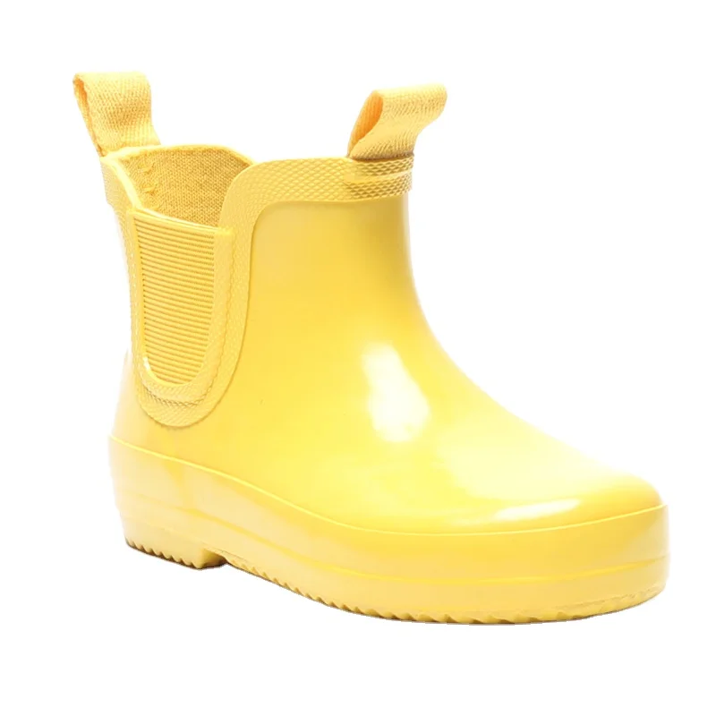 High quality newest design yellow logo kids ankle rain shoes rubber boots for children