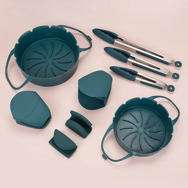 Non Stick Reusable Collapsible 2 Pack 7.5inch Round Air Fryer  Silicone Liners For 3-5QT Or Bigger Air Fryer Basket Baking Tray