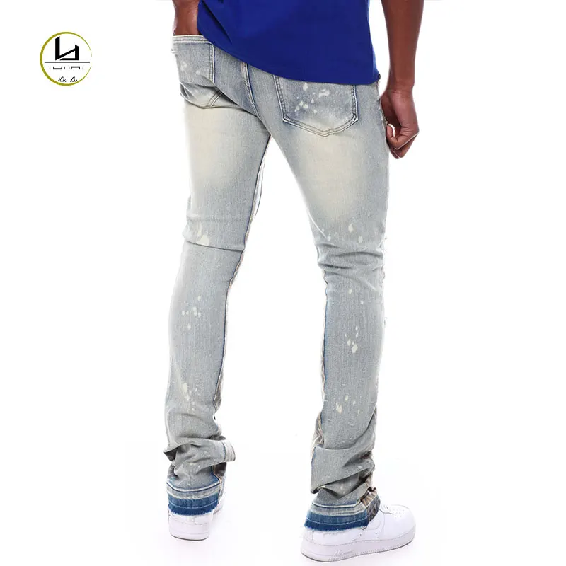 HL factory wholesale fashion street wear casual denim pants patterned patchwork jeans men distressed skinny jeans custom
